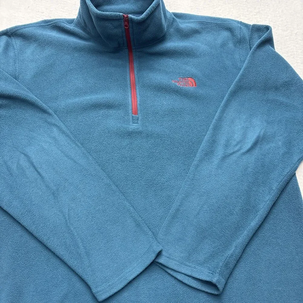 North Face Jacket Mens Large Blue Polartec Fleece Quarter Zip Pullover Hiking